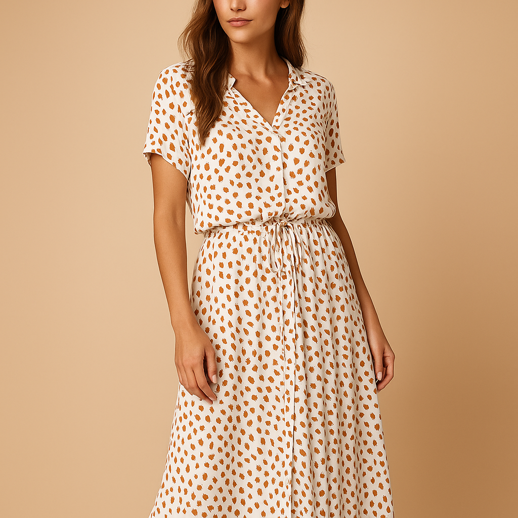 Women's Polka Dot Midi Dress Flattering Fit - 
Fashinoza