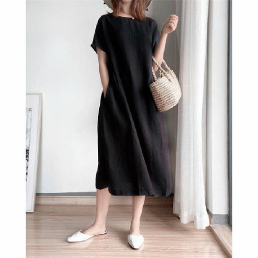 Women's A-Line Midi Dress Short Sleeve - Fashinoza