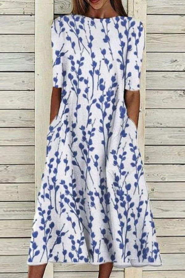 Women's Crew Neck Half Sleeve Dress - Fashinoza