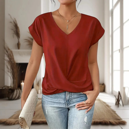 Riley | Women Elegant V Neck Twist Hem Blouse