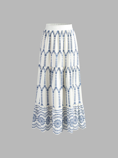Women's Embroidered Crop And Maxi Skirt Set