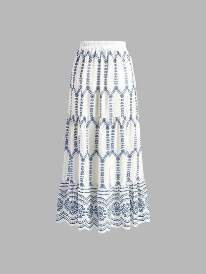 Women's Embroidered Crop And Maxi Skirt Set