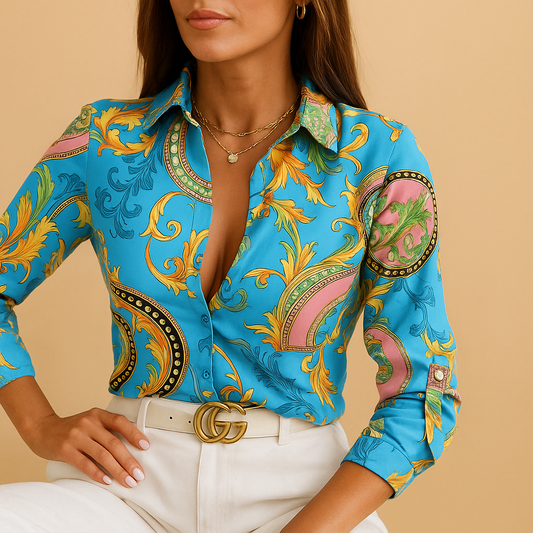 Women's Wrap Neck Blouse Printed - 
Fashinoza