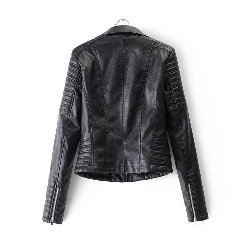 Women's Leather Biker Jacket Durable Black - Fashinoza