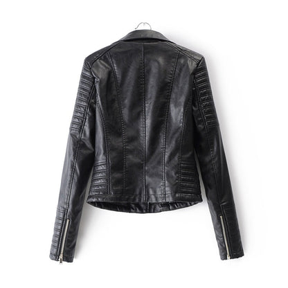 Women's Leather Biker Jacket Durable Black - Fashinoza