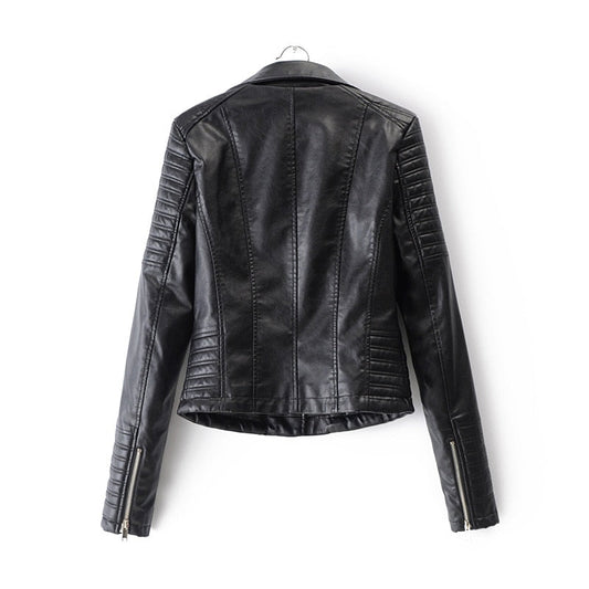 Women's Leather Biker Jacket Durable Black - Fashinoza
