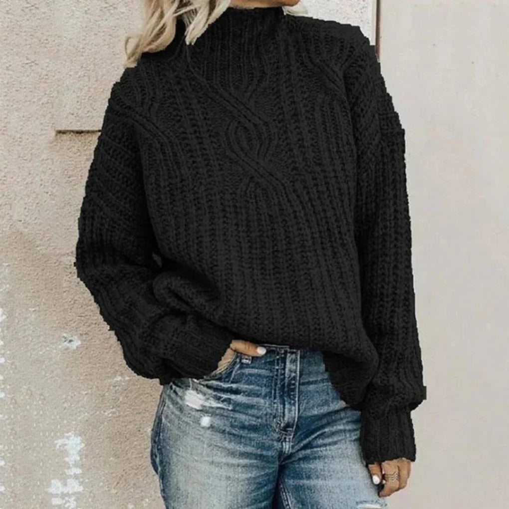 Women's Knit Sweater Subtle Texture Beige - Fashinoza