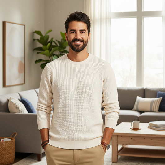 Waffle Knit Crewneck Sweater