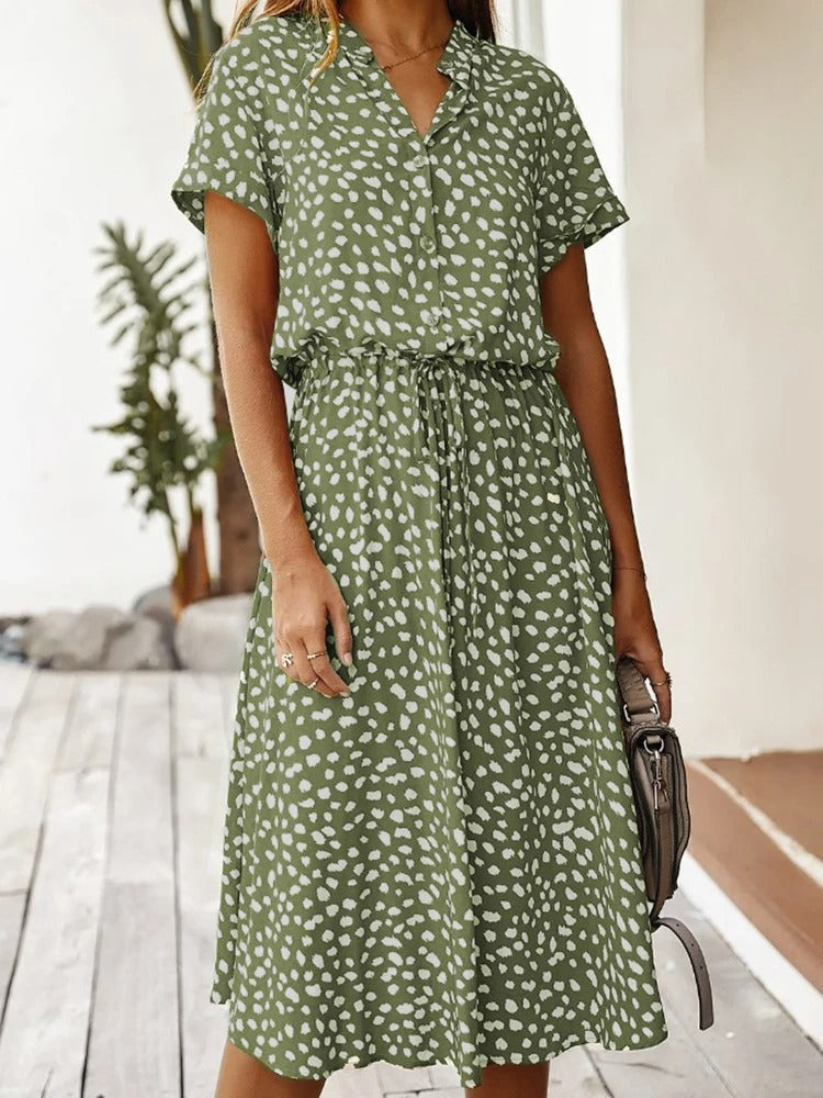 Women's Casual Short Sleeve Tie Waist Dress
