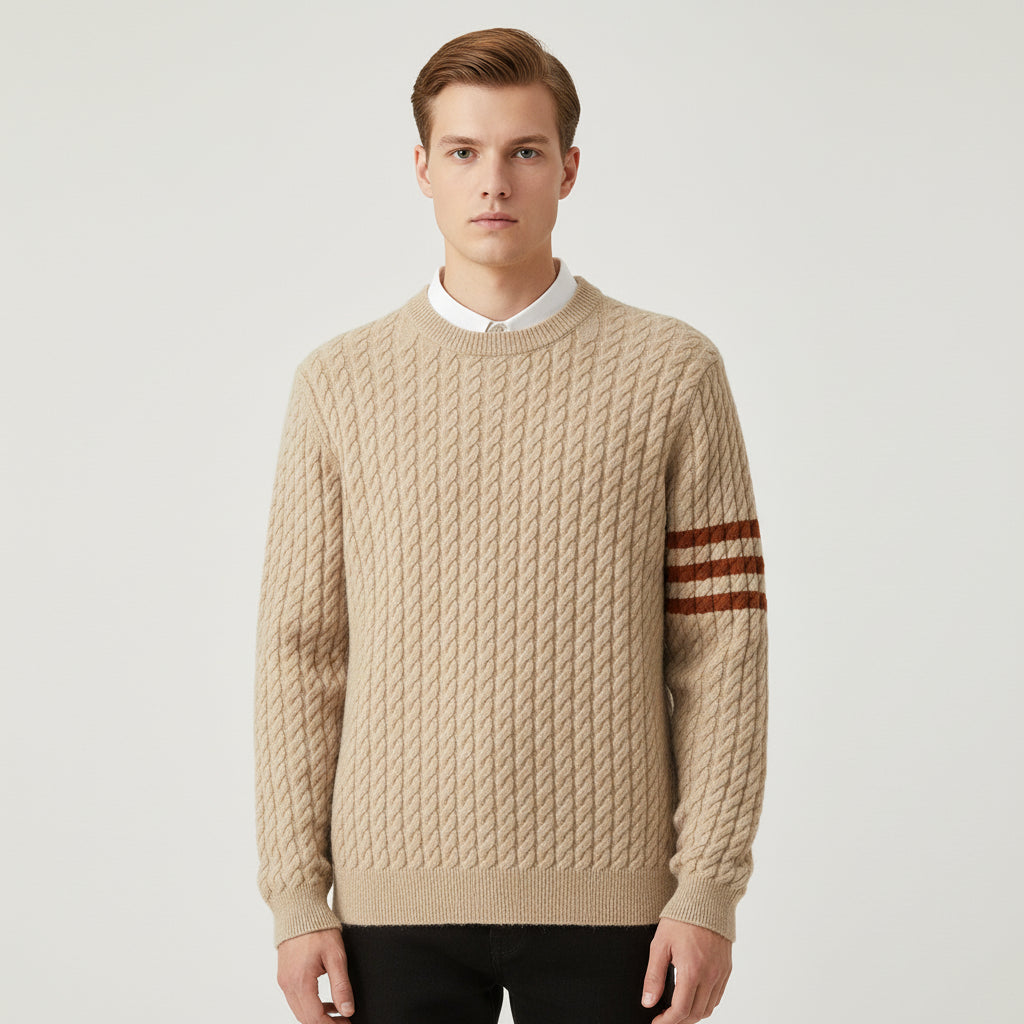 Men's Cable Knit Crew Neck Sweater - Fashinoza