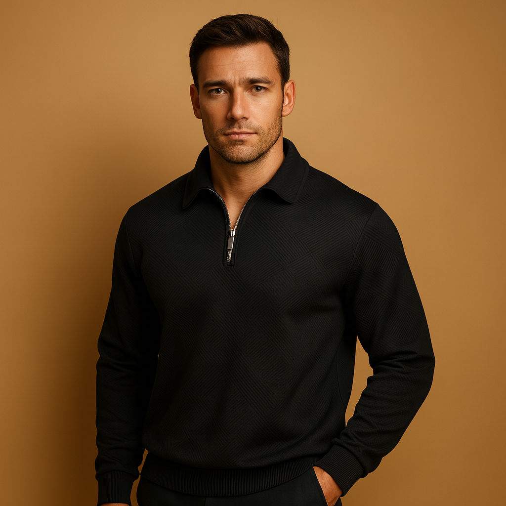 Men's Quarter Zip Polo Sweater - 
Fashinoza