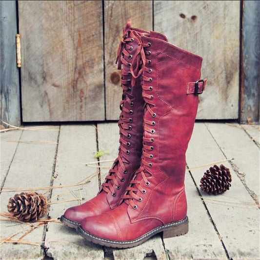 Lace-Up Knee-High Combat Boots