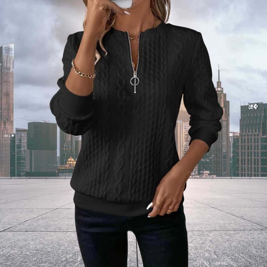 Image of Rachel | Women's Zip-Up Cable Knit Sweater