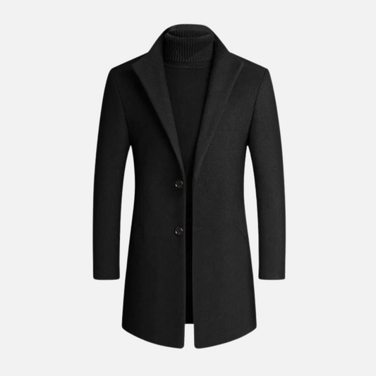 Men's Mid-Length Overcoat Notch Lapel Wool Black - Vonnera