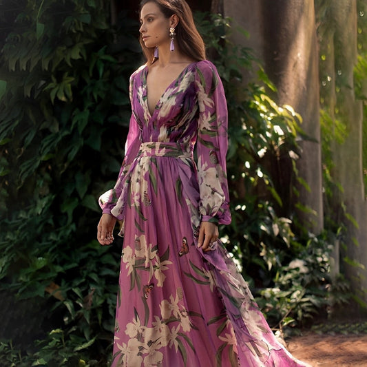 Women's Floral Maxi Dress Long Sleeve - Fashinoza