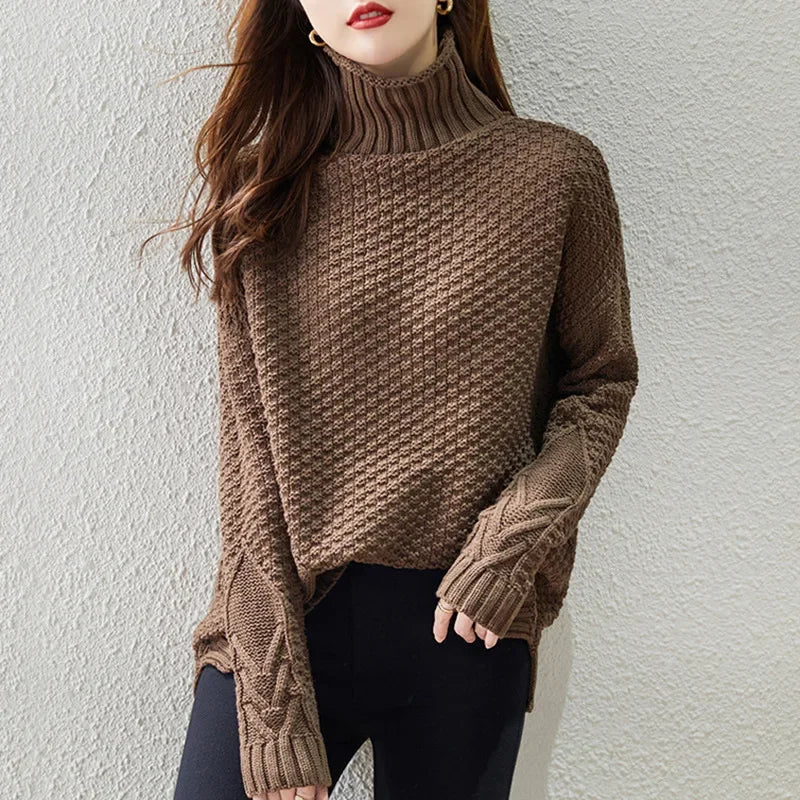 Women's Turtleneck Knit Sweater - Fashinoza