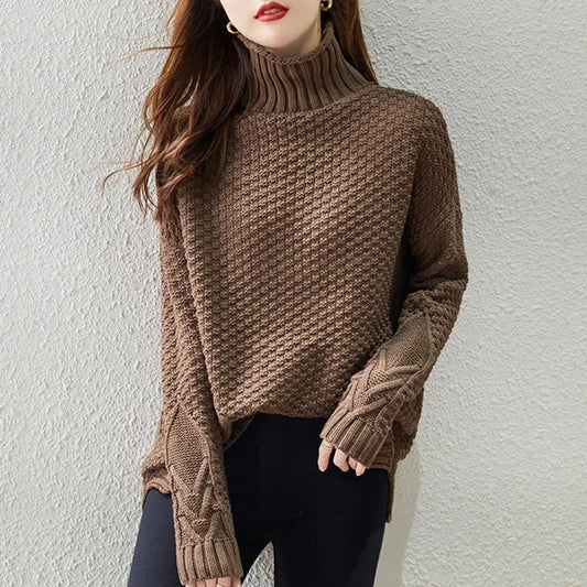 Women's Turtleneck Knit Sweater - Fashinoza