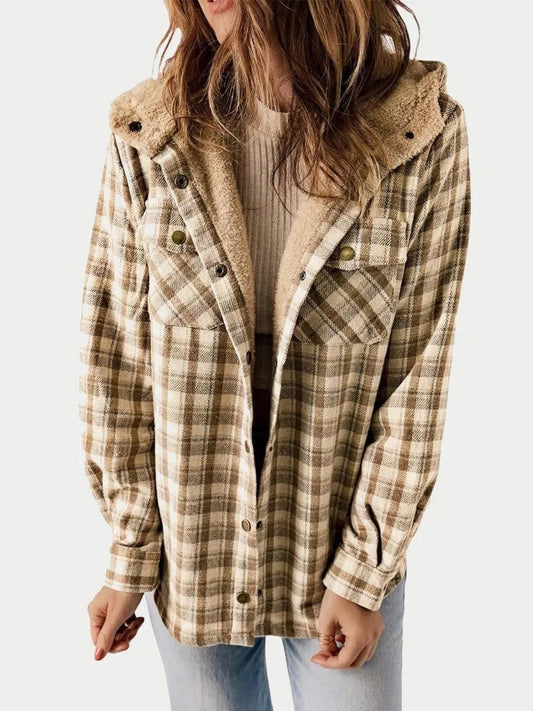 Women's Plaid Hooded Jacket - Fashinoza
