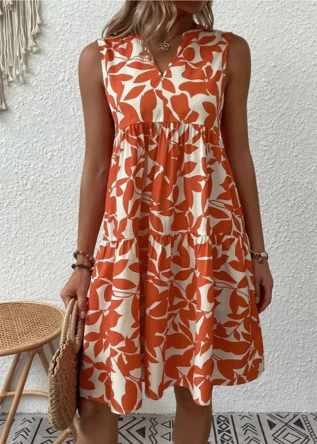 Women's V-Neck Summer Dress Feminine Silhouette - Fashinoza