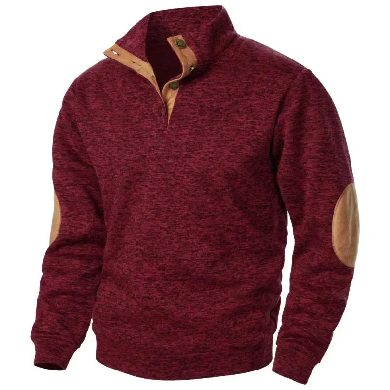 Men's Knit Sweater Stand Collar Elbow Patches Casual - Fashinoza