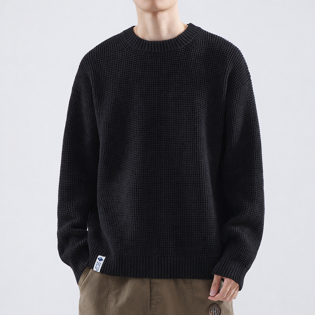 Men's Textured Crew Neck Sweater - Fashinoza
