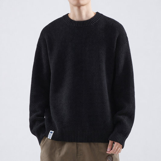 Men's Textured Crew Neck Sweater - Fashinoza