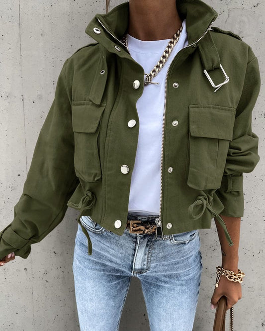 Women's Cropped Button Down Jacket - Fashinoza