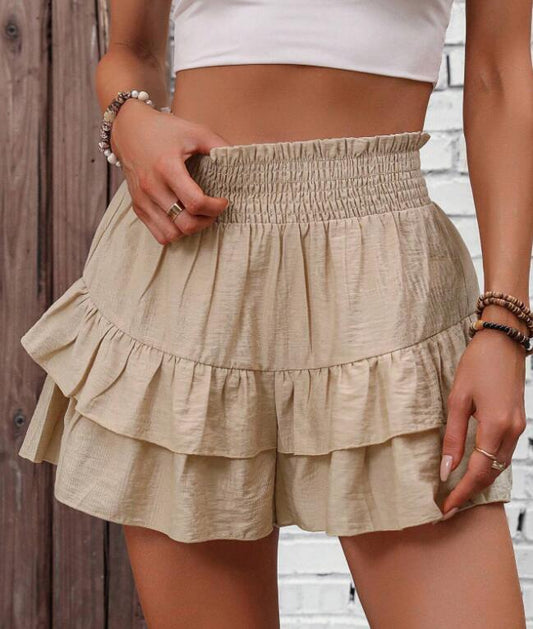 Women's High Waisted Ruffle Shorts - Fashinoza