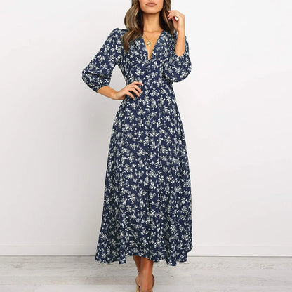 Women's Long Sleeve Floral Maxi Dress - Fashinoza