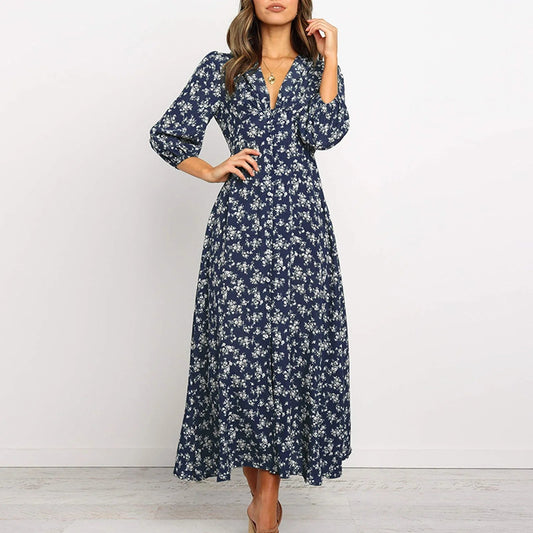 Women's Long Sleeve Floral Maxi Dress - Fashinoza
