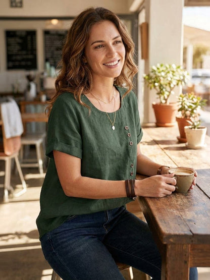 Women's Short Sleeve Scoop Neck Cotton Casual Beige
