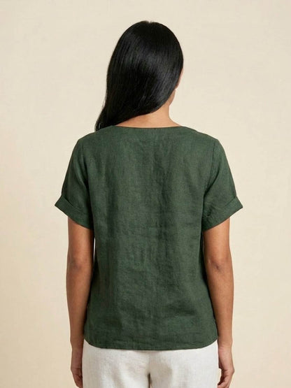 Women's Short Sleeve Scoop Neck Cotton Casual Beige