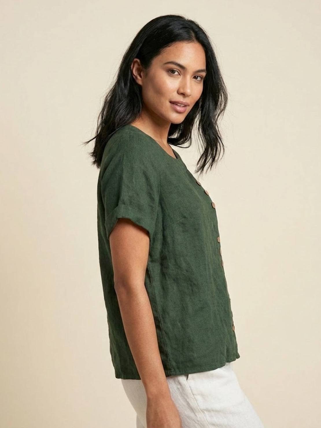 Women's Short Sleeve Scoop Neck Cotton Casual Beige