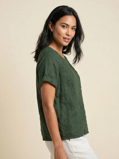 Women's Short Sleeve Scoop Neck Cotton Casual Beige