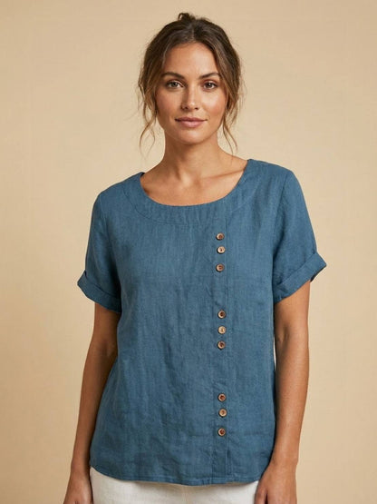 Women's Short Sleeve Scoop Neck Cotton Casual Beige