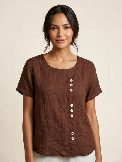 Women's Short Sleeve Scoop Neck Cotton Casual Beige
