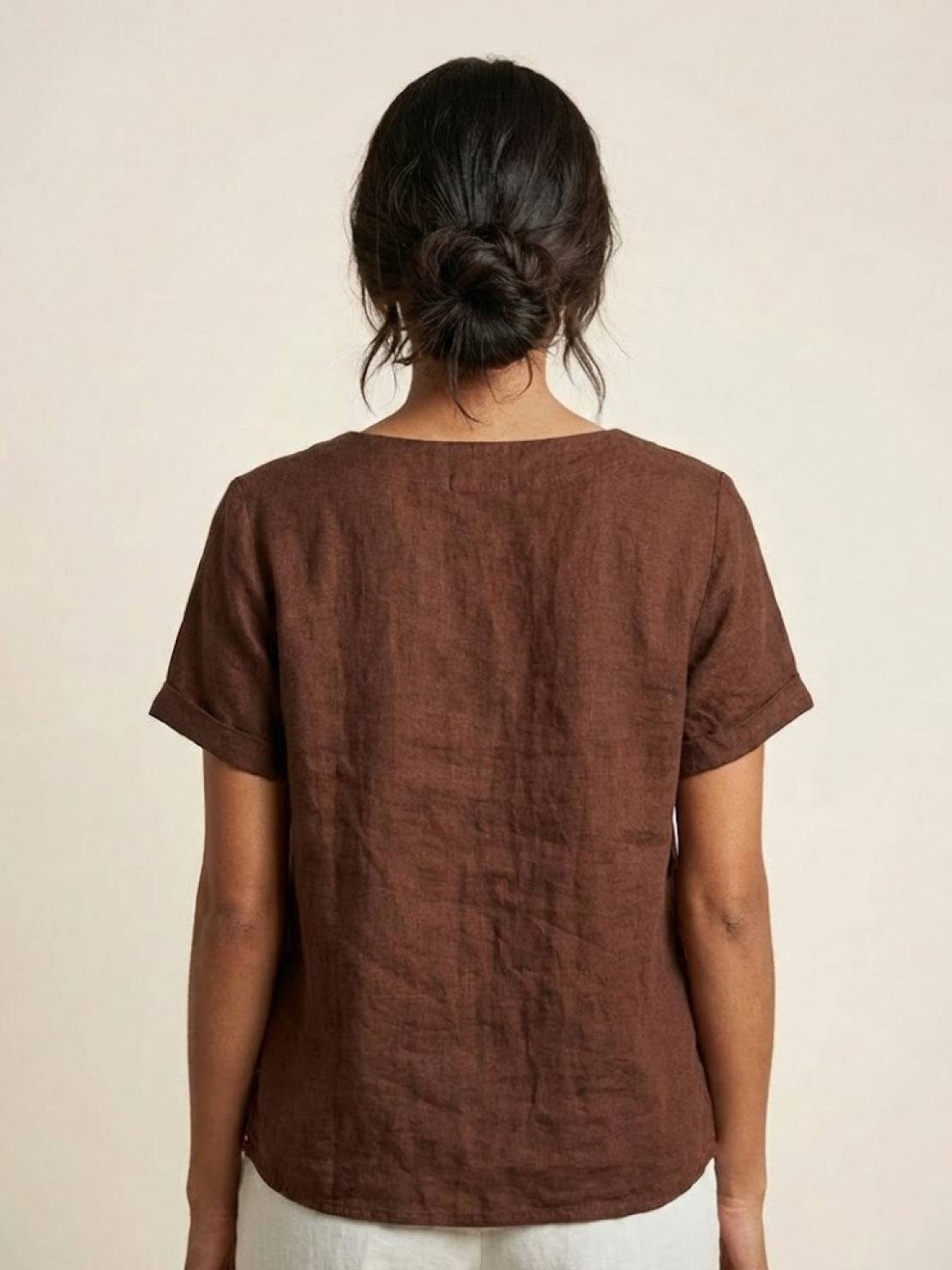Women's Short Sleeve Scoop Neck Cotton Casual Beige