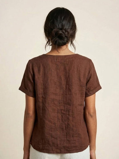 Women's Short Sleeve Scoop Neck Cotton Casual Beige