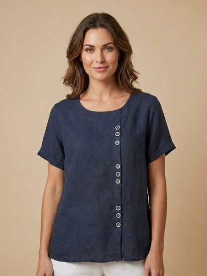 Women's Short Sleeve Scoop Neck Cotton Casual Beige