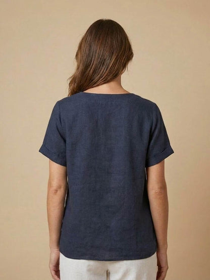 Women's Short Sleeve Scoop Neck Cotton Casual Beige