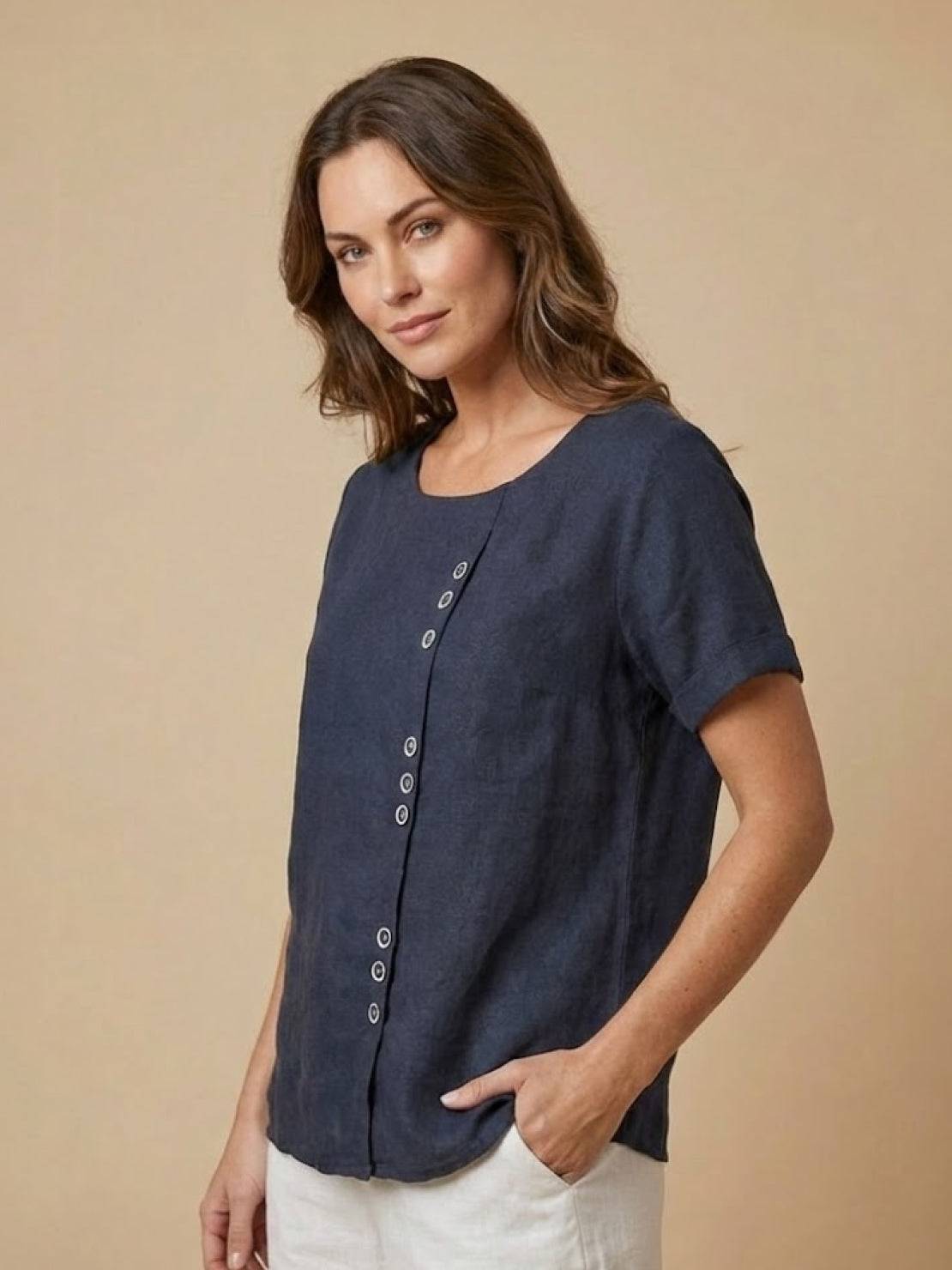 Women's Short Sleeve Scoop Neck Cotton Casual Beige