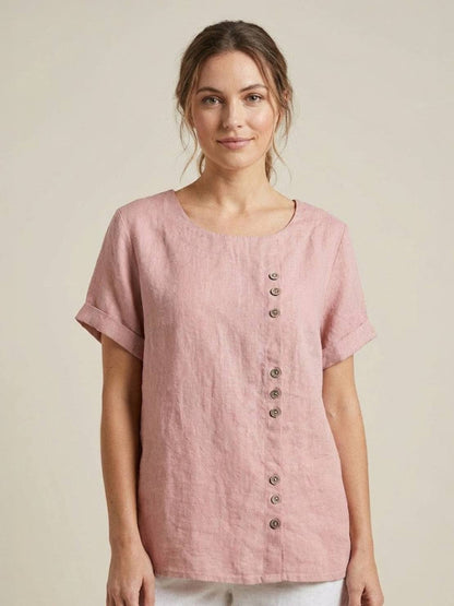 Women's Short Sleeve Scoop Neck Cotton Casual Beige