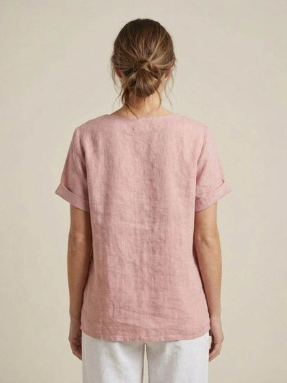 Women's Short Sleeve Scoop Neck Cotton Casual Beige