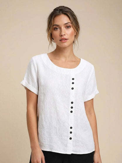 Women's Short Sleeve Scoop Neck Cotton Casual Beige