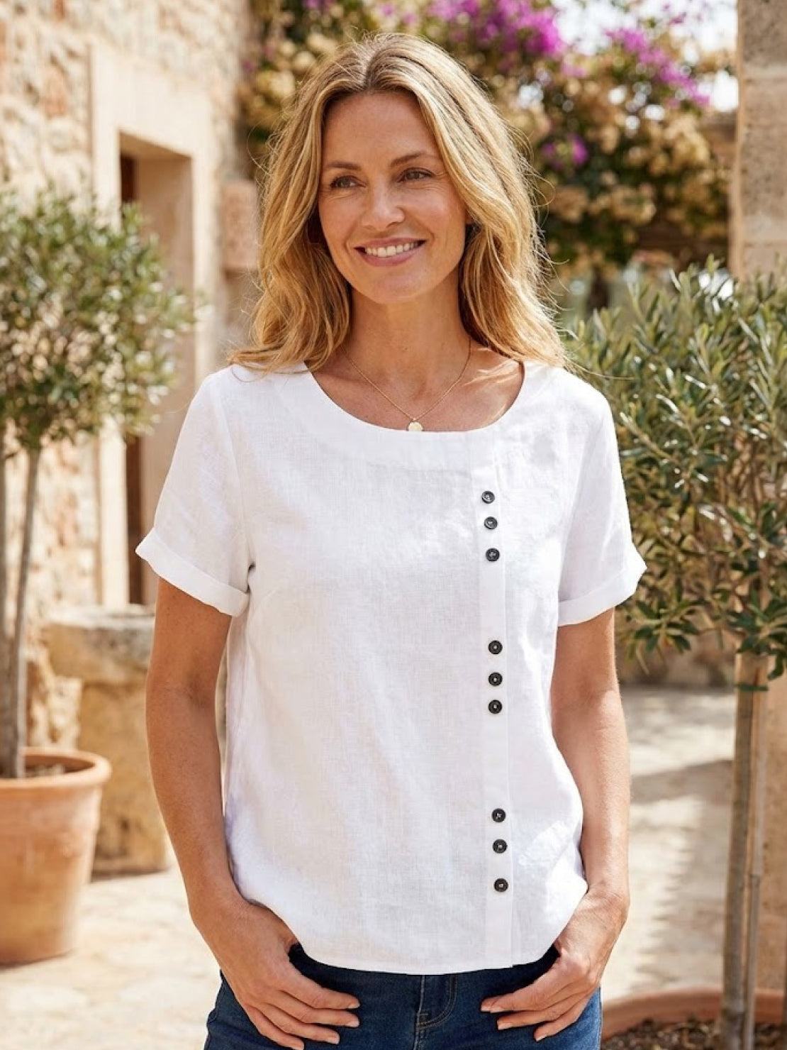 Women's Short Sleeve Scoop Neck Cotton Casual Beige