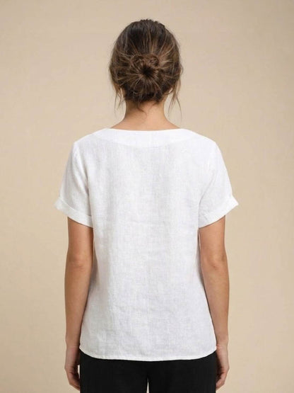 Women's Short Sleeve Scoop Neck Cotton Casual Beige