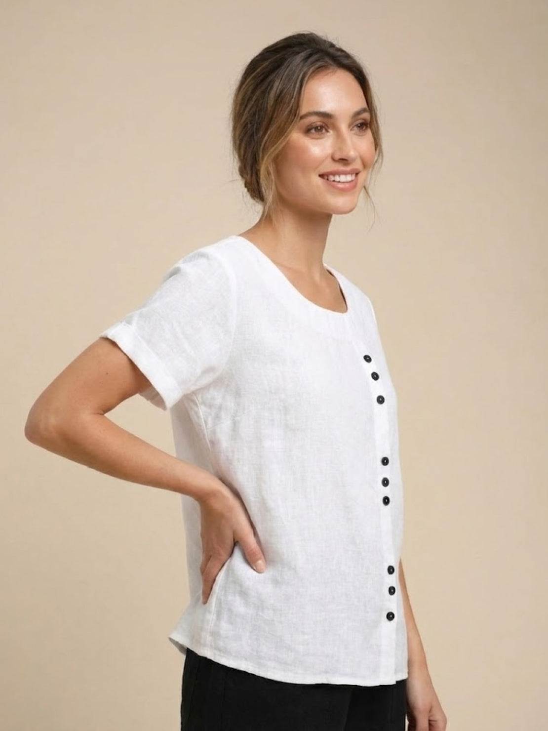 Women's Short Sleeve Scoop Neck Cotton Casual Beige