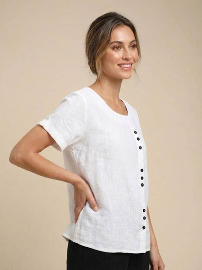 Women's Short Sleeve Scoop Neck Cotton Casual Beige