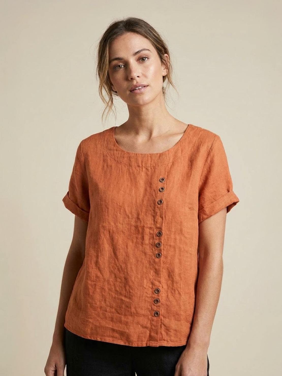 Women's Short Sleeve Scoop Neck Cotton Casual Beige