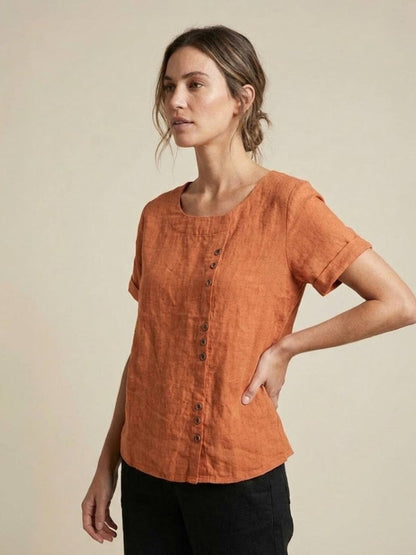 Women's Short Sleeve Scoop Neck Cotton Casual Beige